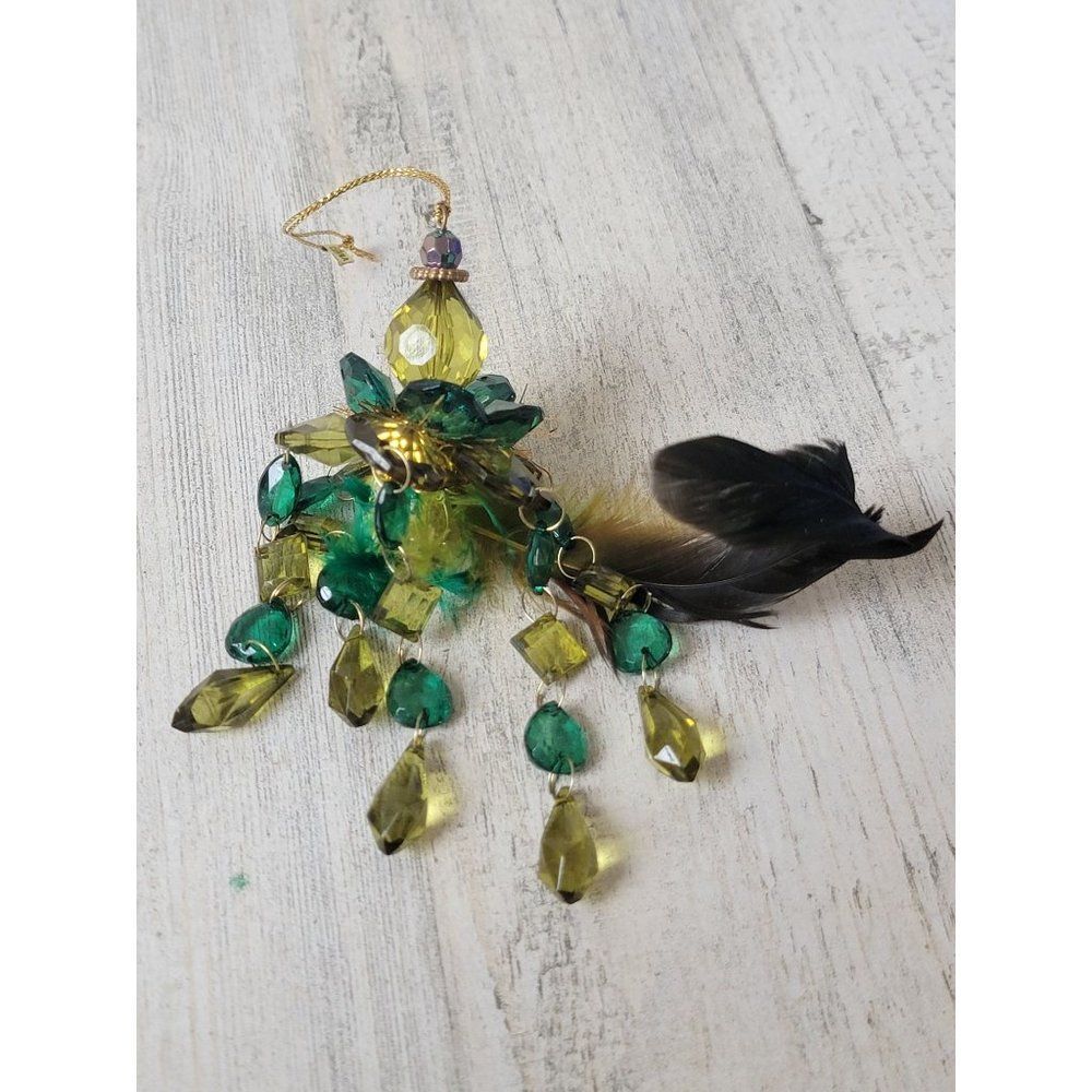 Green miniature AS IS feather dangle ornament Xmas decor